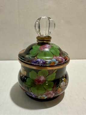 Mackenzie Childs Black Flower Market Lidded Sugar Bowl